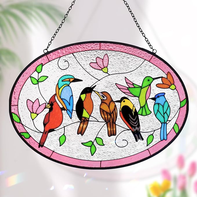 Huray Rayho Birds On A Branch Stained Glass Ornament