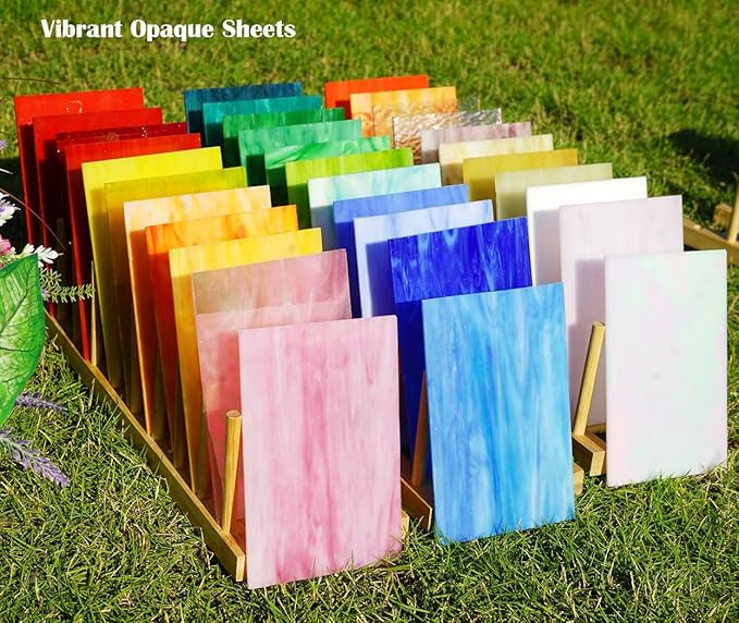 50pcs Vibrant Stained Glass Sheets - 4x6 Inches, Art Glass Packs for DIY Craft Mosaic Projects