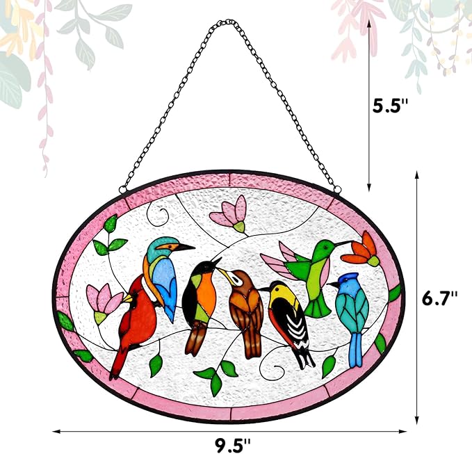 Huray Rayho Birds On A Branch Stained Glass Ornament