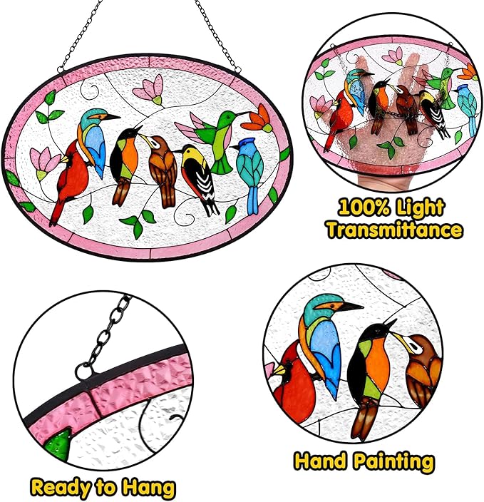 Huray Rayho Birds On A Branch Stained Glass Ornament